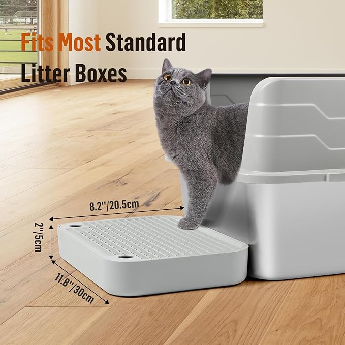 Cat Litter Box Ramp Mat with Filter Function, Cat Step Pedal Stool for Self-Cleaning Litter Box, Easy to Clean, Ideal for Kitten & Elderly Cats (Light Grey)-PawvioPets