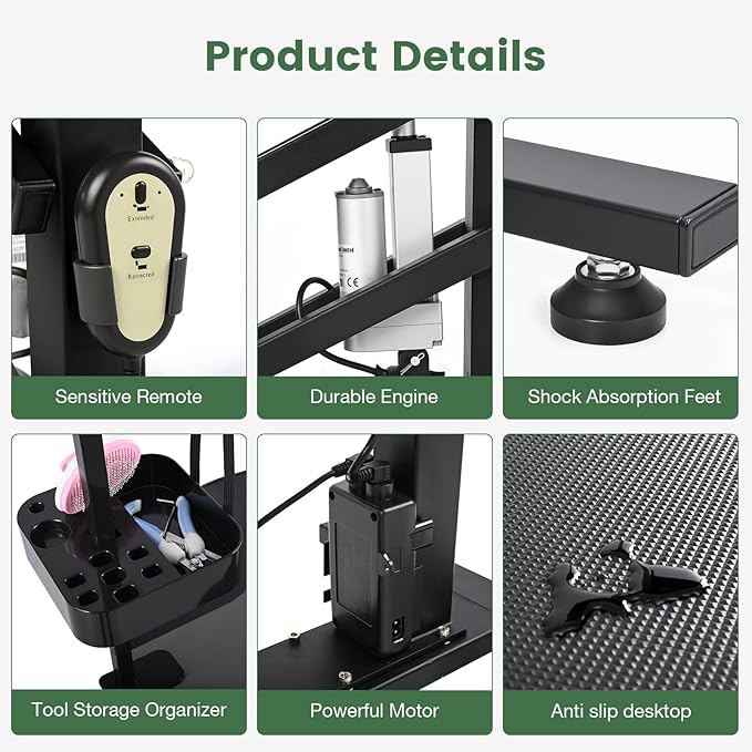 Electric Hydraulic Lift Pet Dog Grooming Table, 24Inch 360° Rotating Grooming Desktop for Small Dogs, with Overhead Arm, Wireless Remote, Tool Organizer, Black-PawvioPets