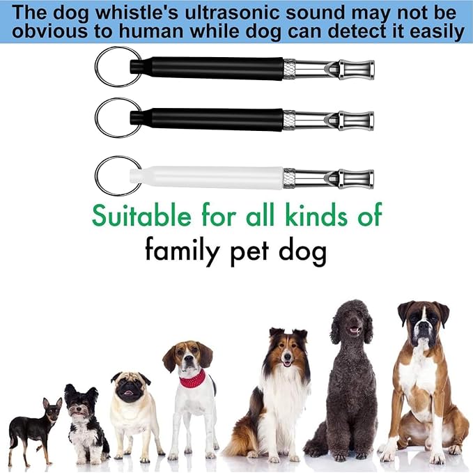 3 Pack Dog Whistle to Stop Barking Neighbors Dog - Adjustable Ultrasonic Silent Dog Whistle for Professional Training & Bark Control, with Lanyard (Black/White) - Effective Recall & Long Range-PawvioPets