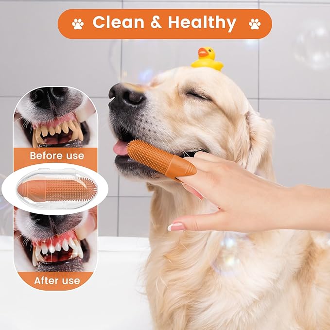 Duckart 6 Pack Dog Toothbrush, 360° Cleaning Finger Brush for Dogs Teeth, Food Grade Silicone Pet Toothbrush Fits Most Fingers-PawvioPets