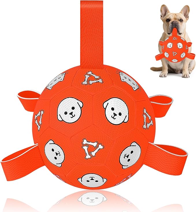 Dog Toys Soccer Ball with Straps, Durable Dog Balls, Interactive Dog Toys for Tug of War, Floating Water Puppy Toys for Indoor/Outdoor – Fun Dog Birthday Gift for Small Medium Dogs, 6 Inch-PawvioPets