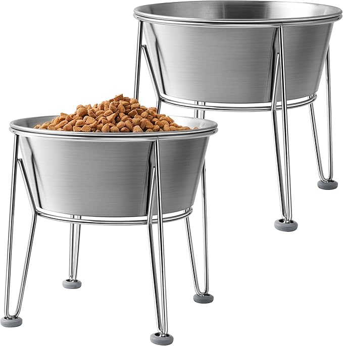 Elevated Dog Bowls for Medium&Small Dogs - Stainless Steel 48oz/6 Cups Raised Feeder with Non-Slip Base, Dual Food & Water Bowls 2-Pack-PawvioPets