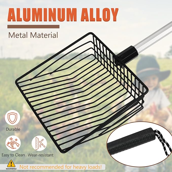 Esmorah Chicken Poop Scooper for Sand & Coop Cleaning - Sifting Shovel with 22"-40" Adjustable Handle, 3 Lengths Heavy Duty Stainless Steel Sifter-PawvioPets
