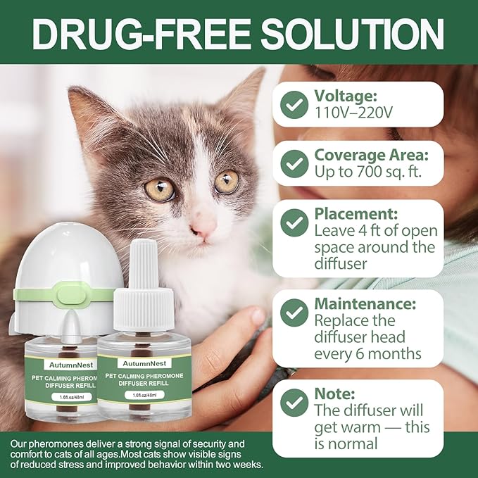 6-in-1 Cat Calming Pheromone Diffuser Kit, Cat Calming Diffuser for Anxiety Relief, Aggression, Scratching, Urine Marking, Fighting, Meowing, Hiding, Safe for All Cats, 120 Days Support-PawvioPets