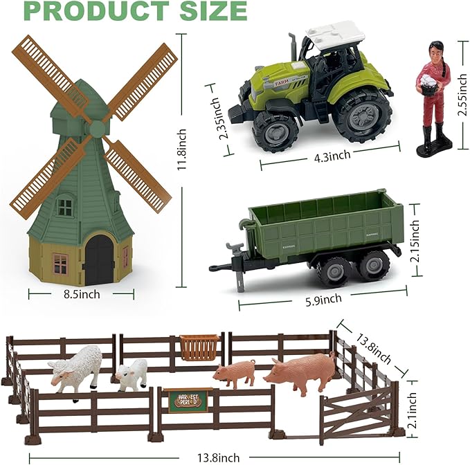 82PCS Farm Animals Toys Set Comes with Tractor Trailer, Windmill, Farmer, Fence - Playset for Kids Toddlers Boys Girls 5+ Years Old-PawvioPets