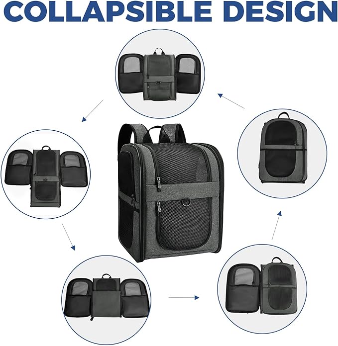 Apollo Walker Pet Carrier Backpack for 4-15lb Cats and Dogs, Puppies, Safety Features and Cushion Back Support | for Travel, Hiking, Outdoor Use (Gray)-PawvioPets