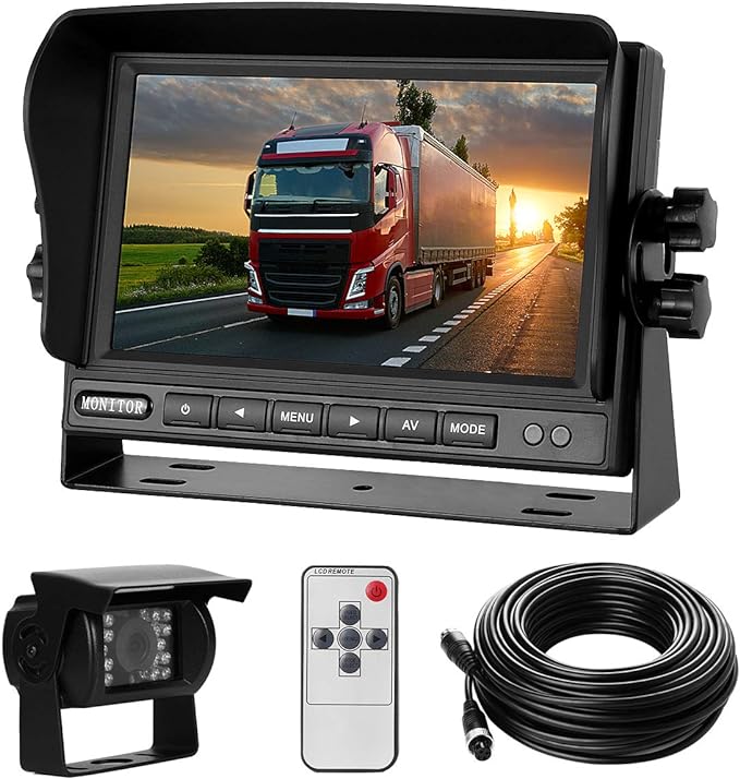 Backup Camera System Kit 7" LCD Reversing Monitor +Rear View Back Up Camera with 170 ° Wide Angle, Waterproof IP68, 18 Infrared Night Vision for Trucks/RV/Trailers/Bus/Vans/Box Truck-PawvioPets