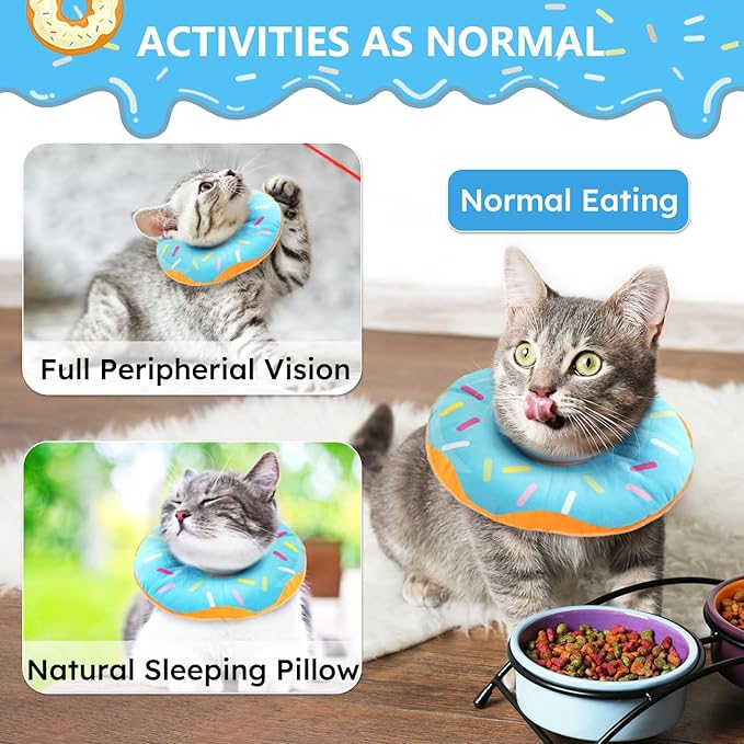 Cat Cone Collar Soft, Cat Recovery Collar for Wound Healing Cute Cat Donut Adjustable Cat Cones to Stop Licking Comfortable Lightweight Neck Elizabethan Collars for Cats Kittens After Surgery-PawvioPets