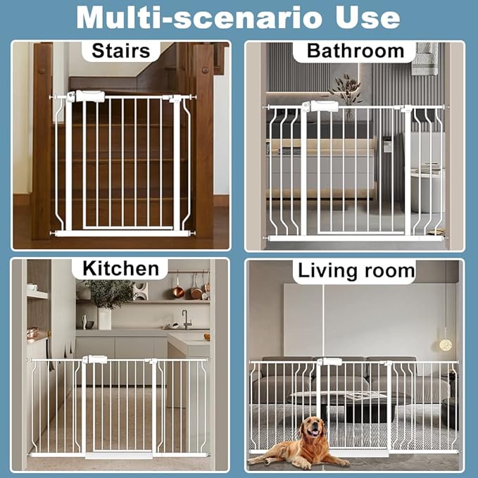 Extra Wide Baby Gates 48-53 Inch Child Dog Pet Gate Indoor Adjustable Safety Child Gates for House Doorway Stairs Banister Walk Through Doggie White-PawvioPets