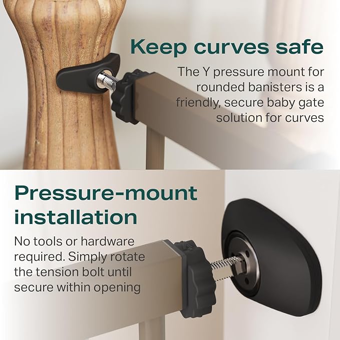 Cumbor 29.7-46" Baby Gate for Stairs, Mom's Choice Awards Winner-Auto Close Dog Gate for the House, Easy Install Pressure Mounted Pet Gates for Doorways, Easy Walk Thru Wide Safety Gate for Dog, Brown-PawvioPets