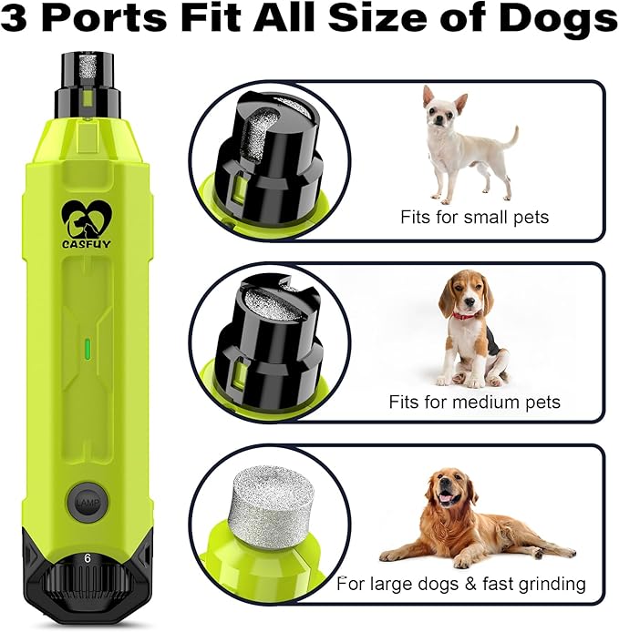 Casfuy 6-Speed Dog Nail Grinder - Newest Enhanced Pet Nail Grinder Super Quiet Rechargeable Electric Dog Nail Trimmer Painless Paws Grooming & Smoothing Tool for Large Medium Small Dogs (Green)-PawvioPets