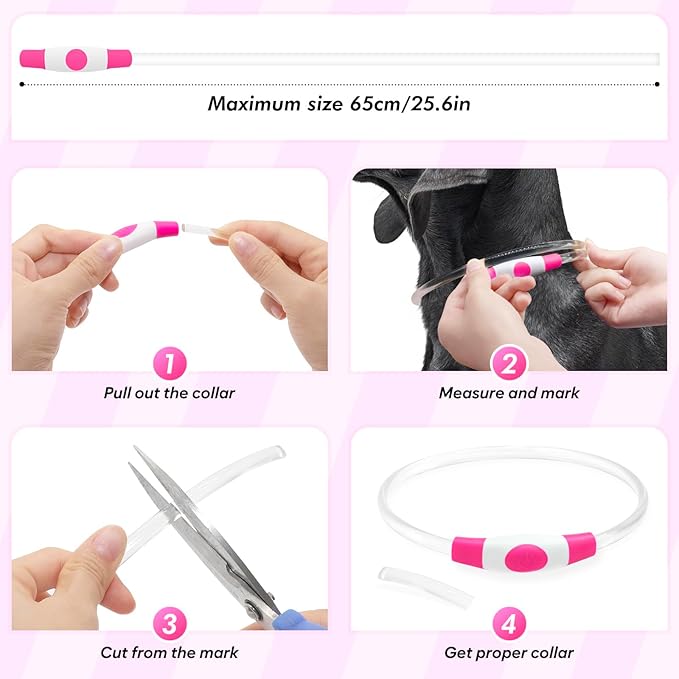 BSEEN Light Up Dog Collar, Rechargeable LED Dog Collar Waterproof Glowing Pet Collar TPU Cuttable Lighted Puppy Collar Safety Dog Lights for Night Walking (Pink 70cm)-PawvioPets