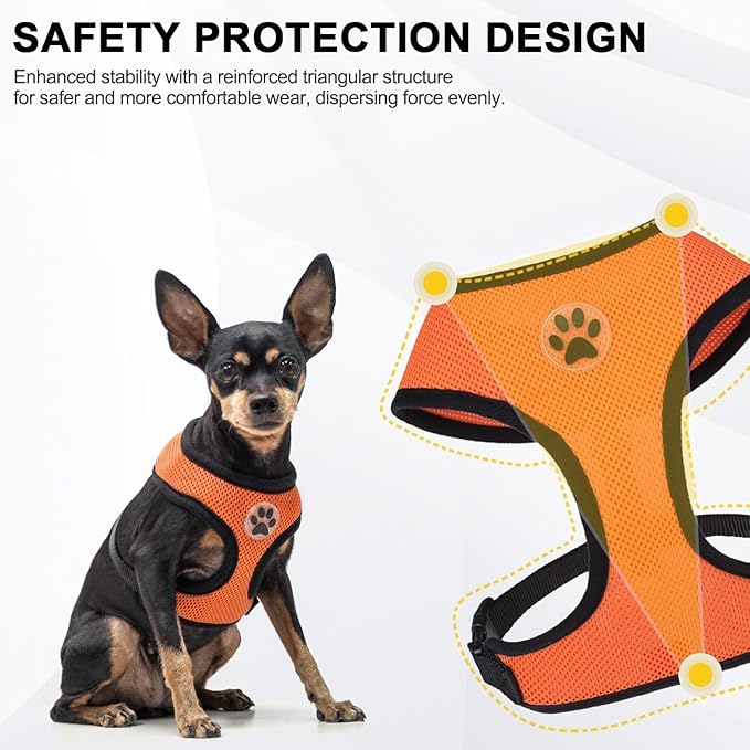 BINGPET No Pull Dog Harness,Soft Mesh Breathable All Weather Vest Harness,Safety Protection Design Durable Adjustable Step-in Easy Walk Dog Harness for Small Medium Large Dogs(Orange,XS)-PawvioPets