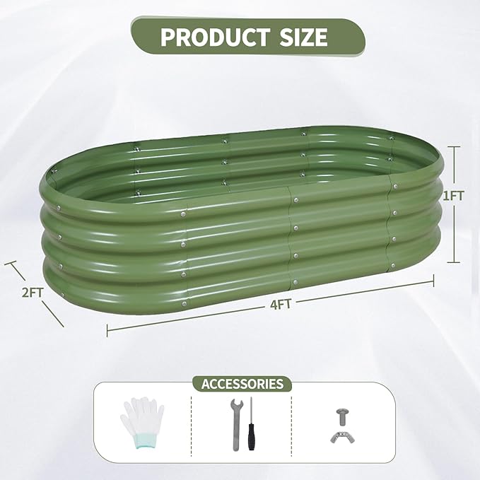 Galvanized Raised Garden Bed Outdoor- 2 Pcs Raised Beds for Gardening| Metal Planter Box, Steel Raised Garden Bed Kit with Gloves for Vegetables, Flower, Herbs (4x2x1FT, Green)-PawvioPets