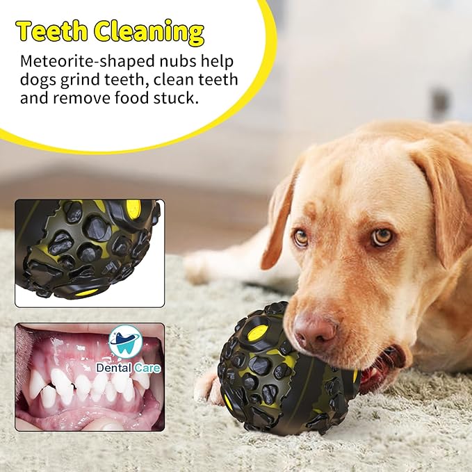 Dog Ball for Aggressive Chewers - Interactive Dog Toy Balls Fun Squeaky Sound to Keep Them Busy, Durable for Small Medium Large Breeds, Rubber Pet Chew Toys, As Seen on TV, Black & Yellow-PawvioPets