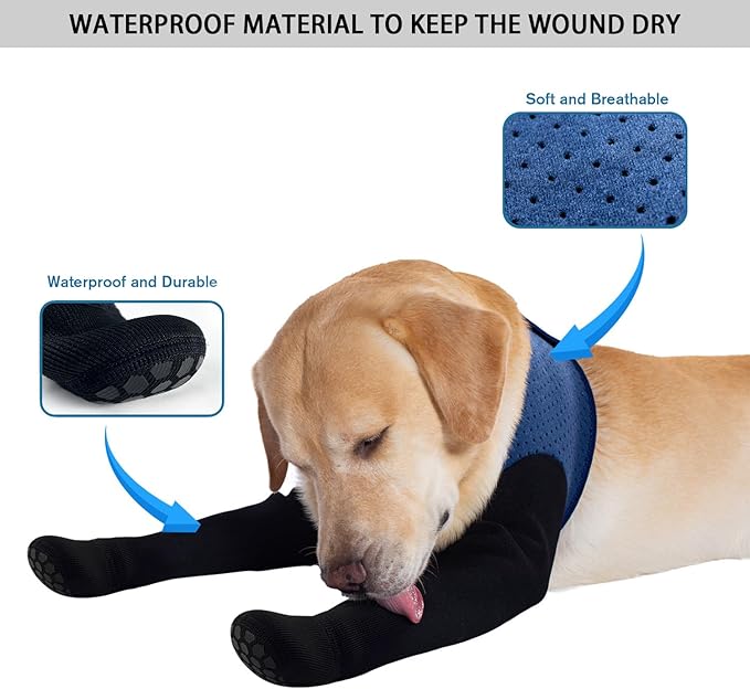 COODEO Dog Socks to Prevent Licking Paws, Dog Healing Boots & Paw Protectors with Non-Slip Bottoms to Protect Wounds, Waterproof Sleeve Dog Shoes for Licking (Blue, XL)-PawvioPets