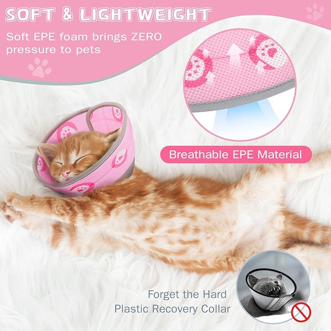 Cat Cone Collar Soft to Stop Licking After Surgery Cat Recovery Collar for Small Large Cats Adjustable Elizabethan Collar-PawvioPets