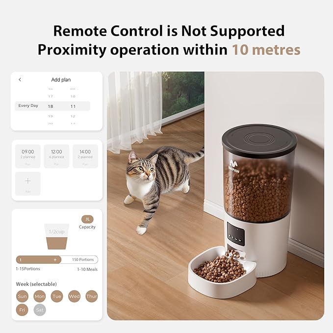 Automatic Cat Feeder, 5L Pet Dry Food Dispenser with Timed Programmable Portion Control, Dual Power, With Desiccant Bag, Easy Set Up, 10 Meals Per Day for Cats and Puppies（Remote Not Supported）-PawvioPets