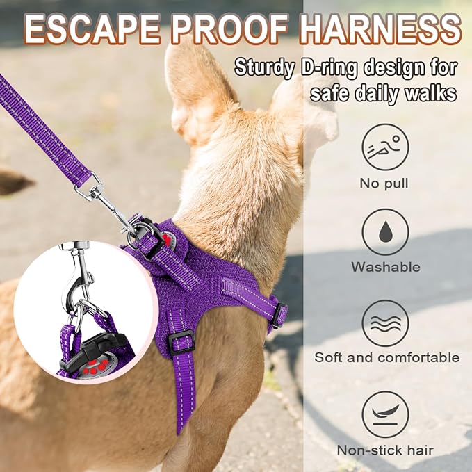 Dog Harness Step in Dog Vest Harness, Reflective Adjustable Puppy No Pull Harness Breathable Soft for Small and Medium Dogs Cats, Purple, XS-PawvioPets