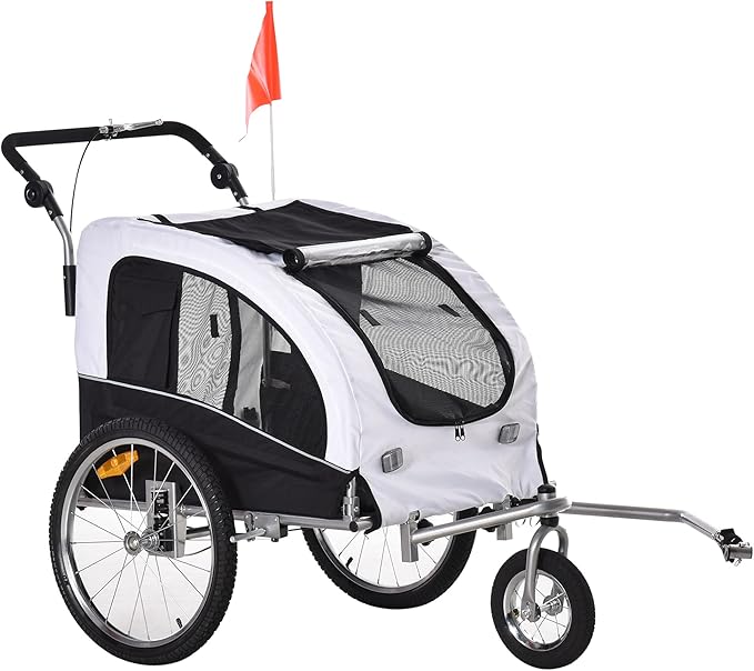 Aosom Dog Bike Trailer 2-in-1 Pet Stroller with Canopy and Storage Pockets-PawvioPets