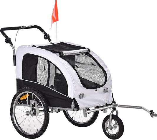 Aosom Dog Bike Trailer 2-in-1 Pet Stroller with Canopy and Storage Pockets-PawvioPets