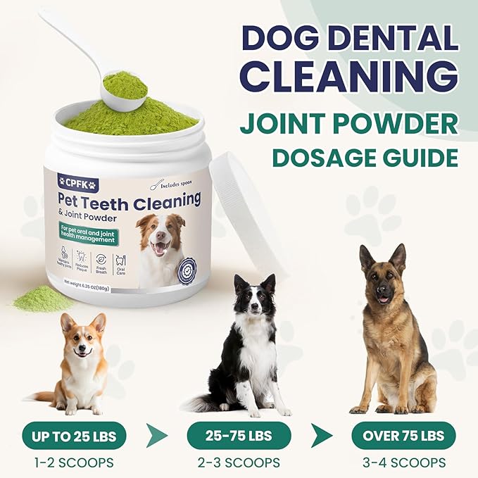 Dental Cleaning Joint Powder for Dogs - 6.35OZ Dog Dental Cleaning Powder with Probiotics to Lighten Bad Breath and Control Plaque Tartar Supports Dog Dental Care and Joint Health-PawvioPets
