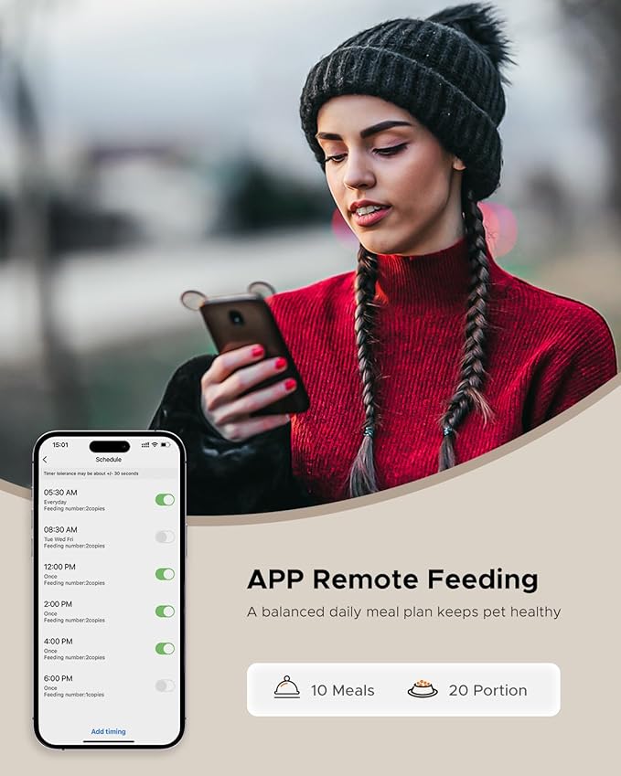 Automatic Cat Feeder with Camera - 2.4GHz APP - Controlled Cat Food Dispenser- Features HD Video for Indoor Use, Easy Setup & Cleaning, 2 - Way Audio, and a Desiccant Bag to Keep Food Fresh-PawvioPets
