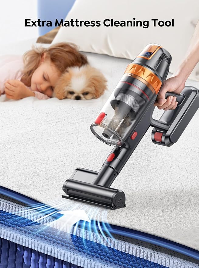 Cordless Vacuum Cleaner, 600W with Extra Mattress Cleaning Tool, 45KPA Stick Vacuum Cleaners for Home 60 Mins Runtime, Self-Standing, Wall Mount Charging, Rechargeable Vacuum for Floor Carpet Pet Hair-PawvioPets