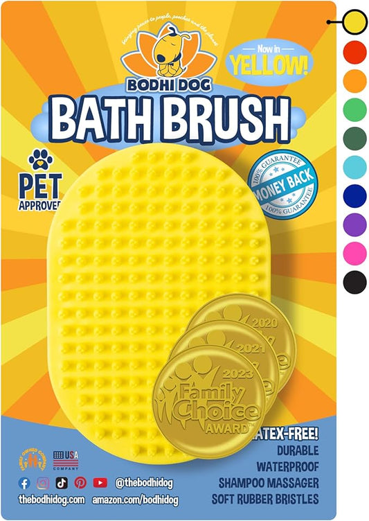 Bodhi Dog Shampoo Brush - Pet Grooming & Bath Supplies for Dogs and Cats - Bath Brush for Long & Short Hair - Premium Scrubber for Shower, Bathing & Massage (One Pack, Yellow)-PawvioPets