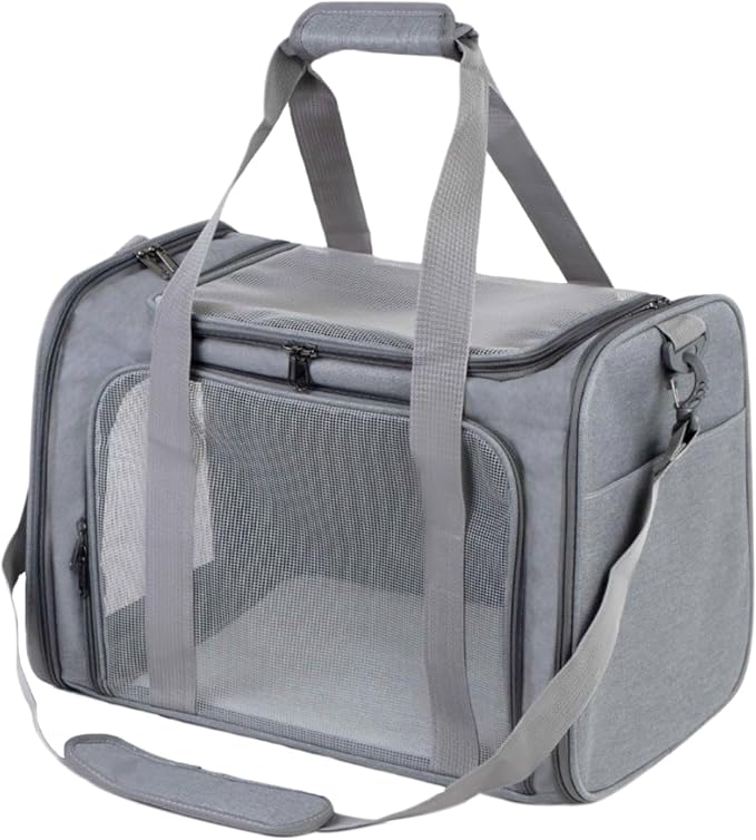 Airline Approved Soft Sided Pet Carrier for Small and Medium Dogs, Cats, and Puppies (Up to 15 lbs), Collapsible Portable Travel Bag for Dogs Cats (Grey)-PawvioPets