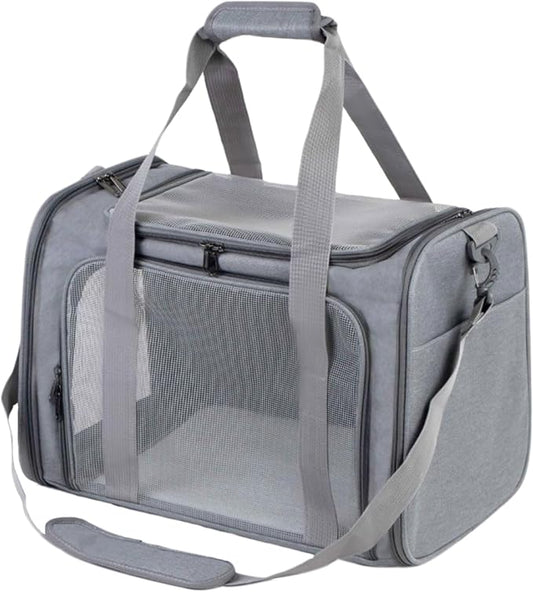 Airline Approved Soft Sided Pet Carrier for Small and Medium Dogs, Cats, and Puppies (Up to 15 lbs), Collapsible Portable Travel Bag for Dogs Cats (Grey)-PawvioPets
