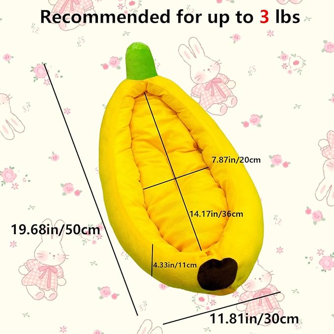 Bunny Bed,Rabbit Bed,Thick&Soft with Removable Mat,Machine Washable Guinea Pig Cushion,Cozy Bunny Plush House,Warm Small Animal Sleeping Beds(Yellow Banana Shape-M)-PawvioPets