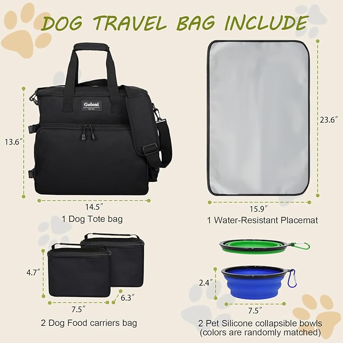 Dog Travel Bag Airline Approved–Pet Travel Tote with Collapsible Bowls,Food Containers & Feeding Mat–Multi-Pocket Organizer for Dogs & Cats, Durable & Water-Resistant for Hiking,Trips,Outdoors-PawvioPets