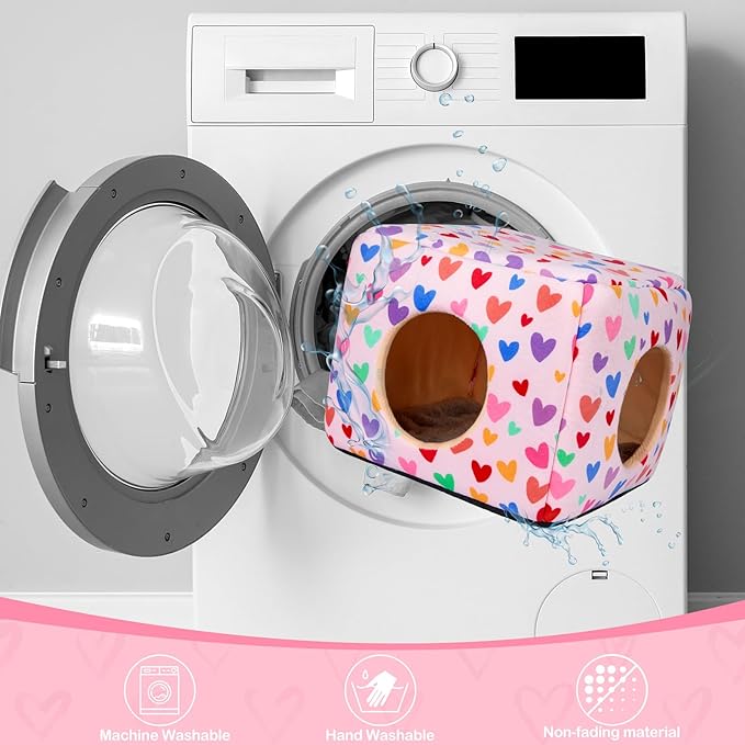 Bienbee Guinea Pig Hideout, Washable Guinea Pigs House Cozy Guinea Pigs Bed for Small Pet Bunny/Rabbit/Hamster/Chinchilla Guinea Pig Accessories Colorful Hearts-PawvioPets