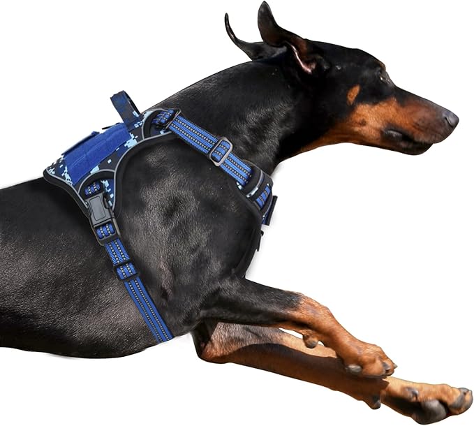BUMBIN Tactical Dog Harness for Large Dogs No Pull, Famous TIK Tok No Pull Puppy Harness, Fit Smart Reflective Pet Walking Harness for Training, Adjustable Dog Vest Harness with Handle Blue Camo L-PawvioPets