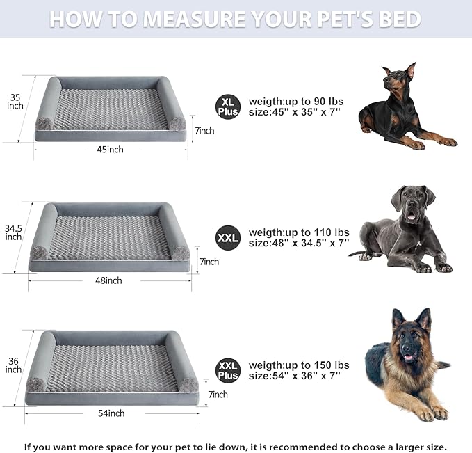 BFPETHOME Dog Beds for Large Dogs, Orthopedic Dog Bed for Medium Large Dogs,Big Waterproof Couch Pet Bed with Removable Washable Cover-PawvioPets
