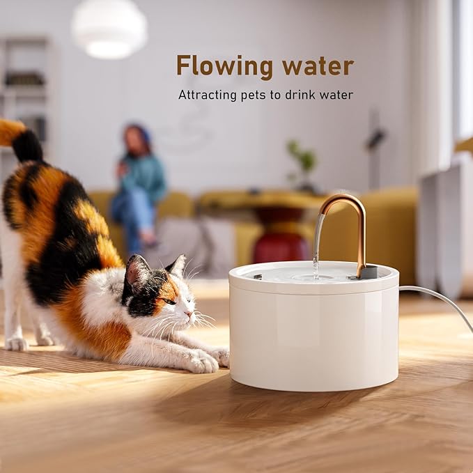 DOOOB Ceramic Cat Water Fountain, 2.1L/71oz Ceramic Cat Fountain, Automatic Ceramic Water Fountain for Cats, Pet Water Fountain with Ultra-Quiet Pump and 3 Filters & 3 Sponges (White)-PawvioPets