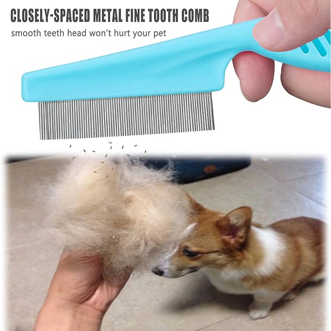 Cat & Dog Grooming Set - Fine Tooth Comb for Removing Dandruff Flakes & Hair (Blue)-PawvioPets