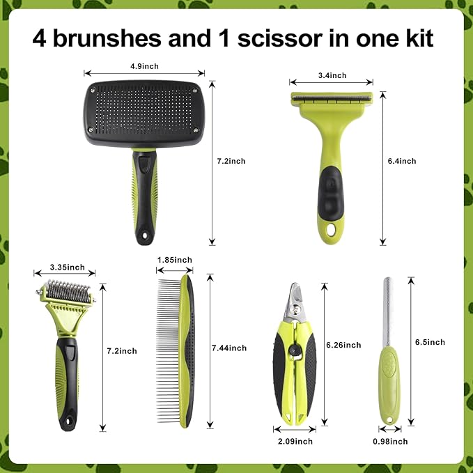 6 PCS Dog and Cat Grooming Kit, Versatile Tools Including Shedding Brush, Nail Clipper with Nail File, Slicker Brush, Dematting Comb-PawvioPets