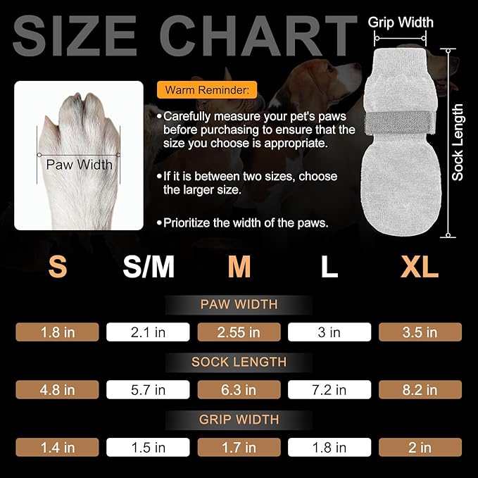 BEAUTYZOO Anti Slip Dog Socks for Small Medium Large Dogs,Paw Protector with Grips for Hardwood Floor Hot/Cold Pavement,Traction Control 3 Pairs AntiTwist Dog Shoes to Prevent Licking for Senior Dog-PawvioPets