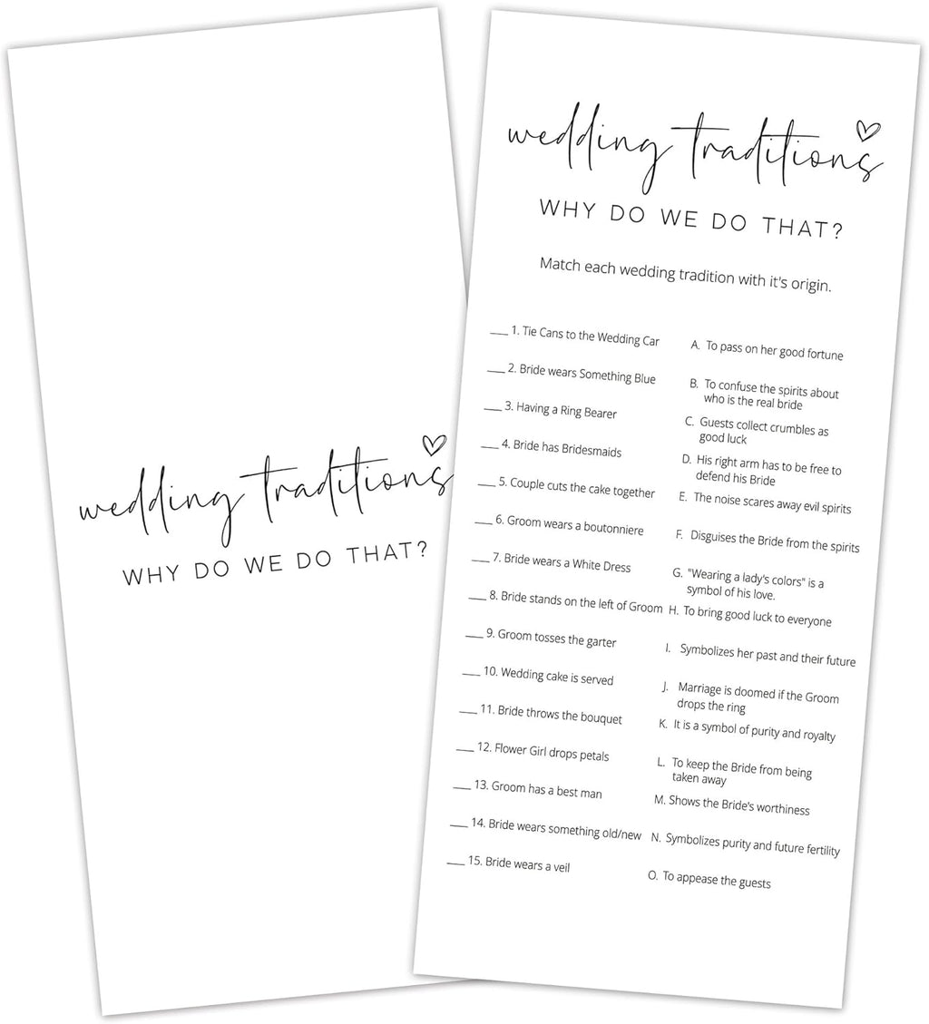 Bridal Shower Games, Why Do We Do That, 25Pcs 4x9inch Minimalist White Double-Sided Bridal Game Cards with 1 Answer Key, Wedding Shower Games for Guests, Engagement Bachelorette Party Supplies - A04