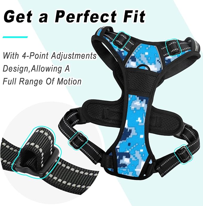 BARKBAY No Pull Dog Harness Large Step in Reflective Dog Harness with Front Clip and Easy Control Handle for Walking Training Running(Blue camo,M)-PawvioPets