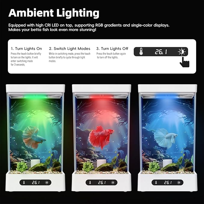 Betta Fish Tank, Smart Automatic Heating, Easy Water Change Valve, and Energy-Efficient LED Lighting - Perfect for Office, Home, and Bedrooms-PawvioPets