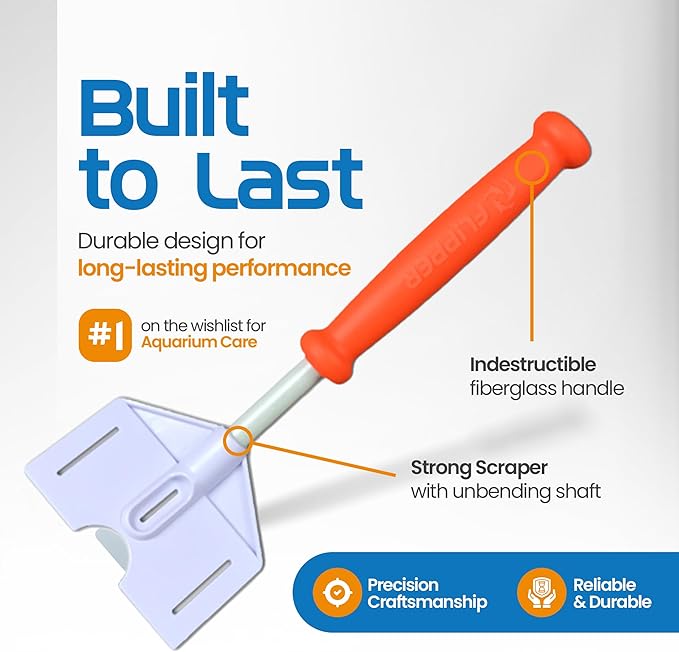 FL!PPER Flipper Platinum Aquarium Algae Scraper | Glass & Acrylic Tank Cleaner with Serrated Blade for Efficient Aquarium Maintenance (10” Rigid Shaft)-PawvioPets