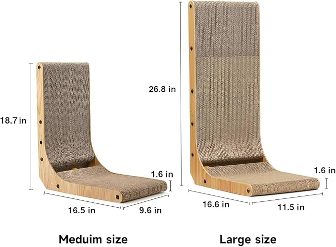 FUKUMARU Cat Scratcher, 18.7 Inch L Shape Cat Scratch Pad Wall Mounted, Cat Scratching Cardboard with Ball Toy for Indoor Cats-PawvioPets