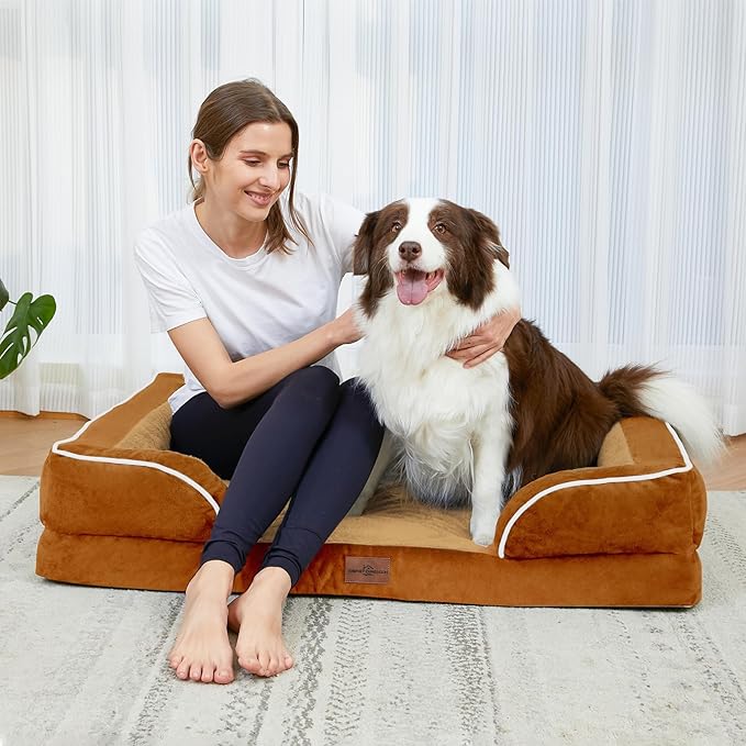 Comfort Expression Large Dog Beds Waterproof Orthopedic Foam Dog Sofa Beds Comfy Pet Bed with Washable Removable Cover & Non-Slip Bottom(Large,Caramel)-PawvioPets