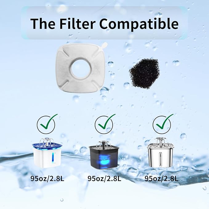 20 Pcs Cat Water Fountain Replacement Filters, Compatible With Veken 95oz/2.8L Cat Water Fountain,(Contains 10 Cat Fountain Filters and 10 Sponges)-PawvioPets