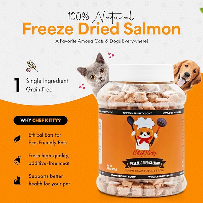 Freeze-Dried Salmon Treats for Cats & Dogs – 100% Wild Caught, Single Ingredient, High-Protein, Healthy Snack – No Additives or Preservatives – 2.6oz - Inspected & Tested in USA-PawvioPets