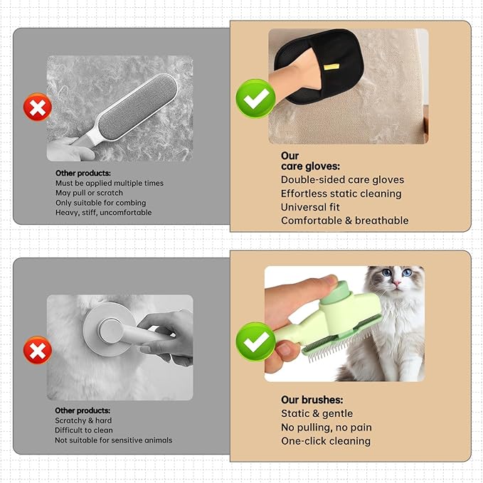 Flea Comb and Pet Hair Removal Glove for Cats & Dogs Brush for Shedding Pet Hair Removal Comb with Long & Short Stainless Steel Teeth for Deshedding & Clothing/Couch/Furniture/Carpet/Car Seat-PawvioPets