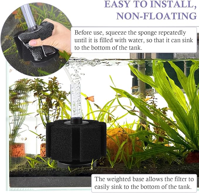 FEDOUR Aquarium Sponge Filter, Ultra Quiet Aeration Bio Sponge Filters for Breeding Fry Shrimp Betta Fish Tank, Efficient Submersible Aquarium Filter for up to 100Gallon Tank (M for up to 50gallon)-PawvioPets